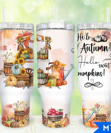 Hello Autumn Pumpkins Custom Stanley Quencher 40Oz Stainless Steel Tumbler With Handle
