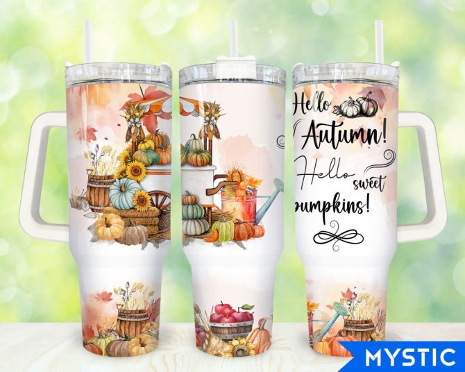 Hello Autumn Pumpkins Custom Stanley Quencher 40Oz Stainless Steel Tumbler With Handle