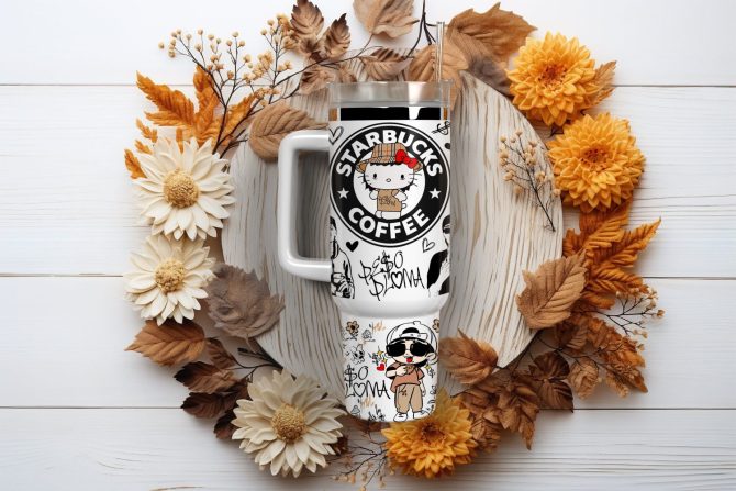 Hello Kitty Starbucks Coffee Custom Stanley Quencher 40Oz Stainless Steel Tumbler With Handle - Image 2