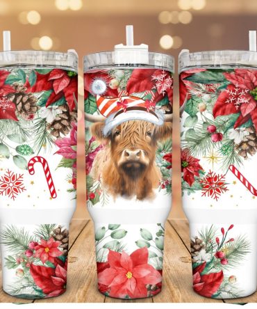 Highland Cow Christmas Custom Stanley Quencher 40Oz Stainless Steel Tumbler With Handle