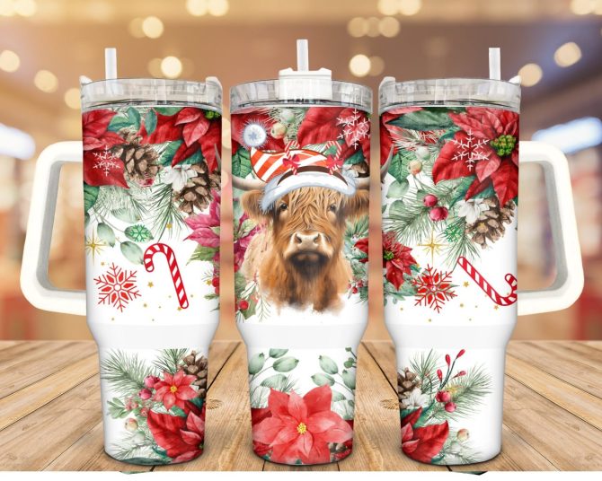 Highland Cow Christmas Custom Stanley Quencher 40Oz Stainless Steel Tumbler With Handle