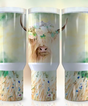 Highland Cow Floral Custom Stanley Quencher 40Oz Stainless Steel Tumbler With Handle