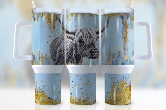 Highland Cow Glitter Custom Stanley Quencher 40Oz Stainless Steel Tumbler With Handle