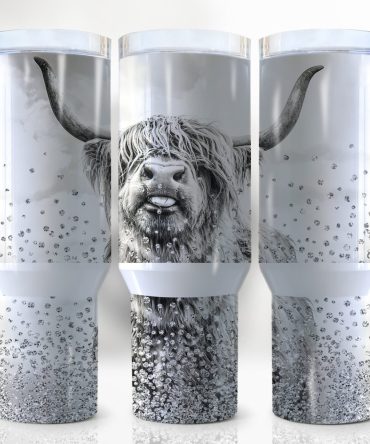 Highland Cow Glitter Custom Stanley Quencher 40Oz Stainless Steel Tumbler With Handle