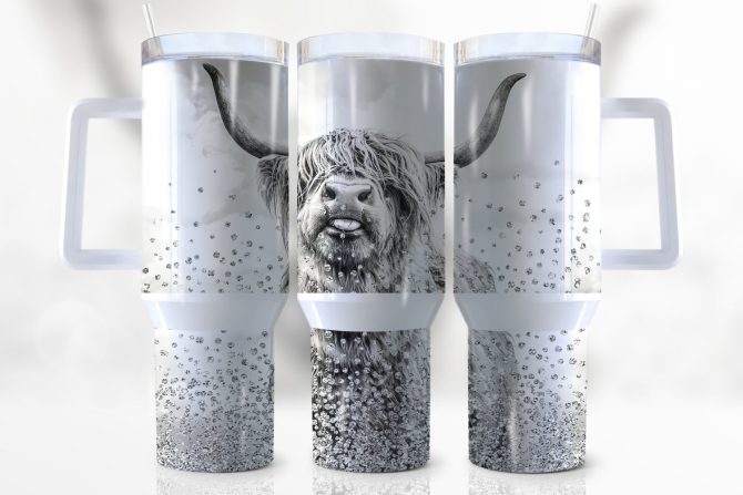 Highland Cow Glitter Custom Stanley Quencher 40Oz Stainless Steel Tumbler With Handle