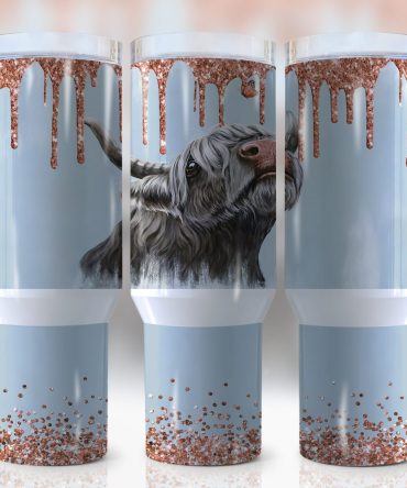 Highland Cow Glitter Custom Stanley Quencher 40Oz Stainless Steel Tumbler With Handle