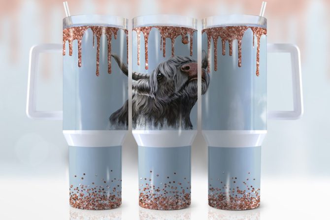 Highland Cow Glitter Custom Stanley Quencher 40Oz Stainless Steel Tumbler With Handle