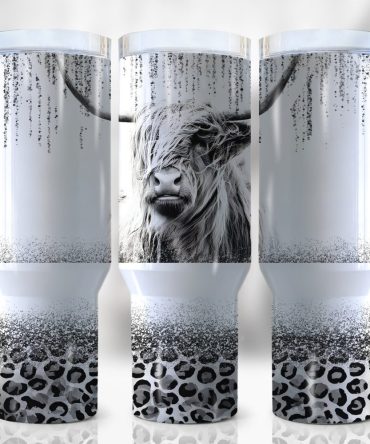 Highland Cow Leopard Print Custom Stanley Quencher 40Oz Stainless Steel Tumbler With Handle