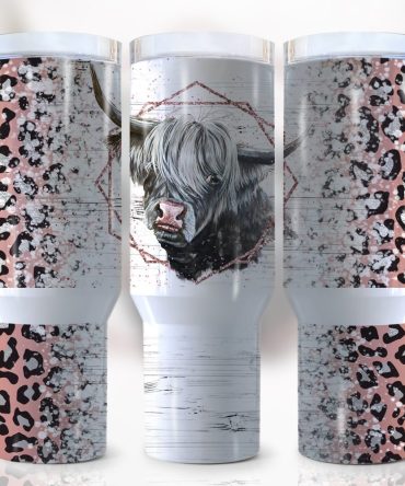 Highland Cow Leopard Print Custom Stanley Quencher 40Oz Stainless Steel Tumbler With Handle