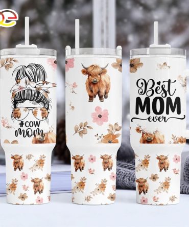 Highland Cow Mom Custom Stanley Quencher 40Oz Stainless Steel Tumbler With Handle