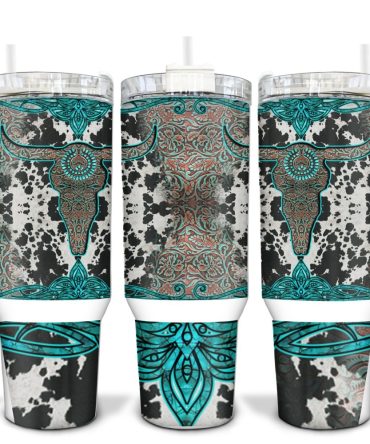 Highland Cow Skull Custom Stanley Quencher 40Oz Stainless Steel Tumbler With Handle