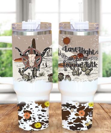 Highland Cow Skull Western Dessert Custom Stanley Quencher 40Oz Stainless Steel Tumbler With Handle