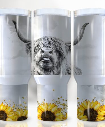 Highland Cow Sunflower Custom Stanley Quencher 40Oz Stainless Steel Tumbler With Handle