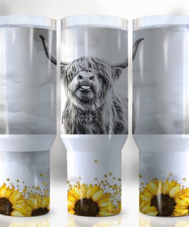 Highland Cow Sunflower Custom Stanley Quencher 40Oz Stainless Steel Tumbler With Handle