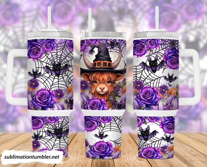 Highland Cow Witch Custom Stanley Quencher 40Oz Stainless Steel Tumbler With Handle