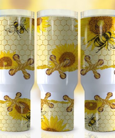 Honeycomb Sunflower Custom Stanley Quencher 40Oz Stainless Steel Tumbler With Handle