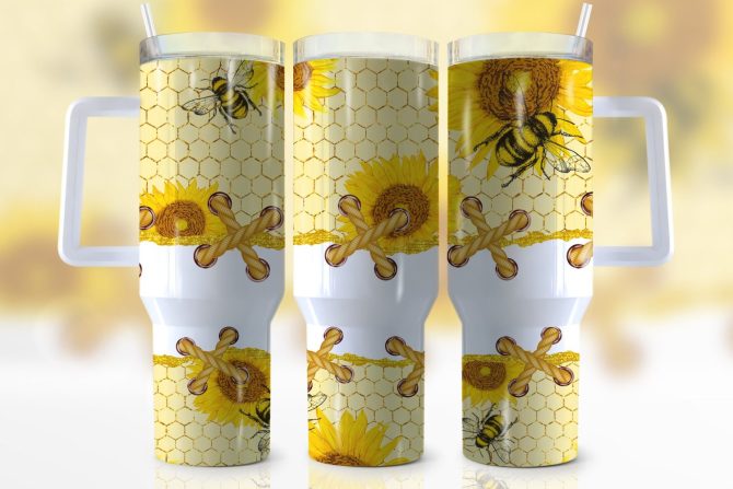 Honeycomb Sunflower Custom Stanley Quencher 40Oz Stainless Steel Tumbler With Handle