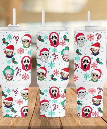 Horror Christmas Characters Movies Custom Stanley Quencher 40Oz Stainless Steel Tumbler With Handle