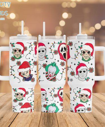 Horror Christmas Characters Movies Custom Stanley Quencher 40Oz Stainless Steel Tumbler With Handle