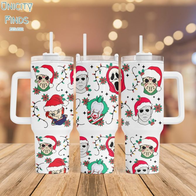 Horror Christmas Characters Movies Custom Stanley Quencher 40Oz Stainless Steel Tumbler With Handle