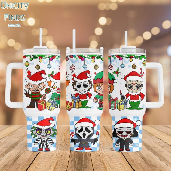Horror Christmas Characters Movies Custom Stanley Quencher 40Oz Stainless Steel Tumbler With Handle