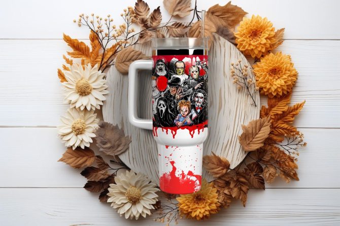 Horror Movie Characters Movies Custom Stanley Quencher 40Oz Stainless Steel Tumbler With Handle - Image 2