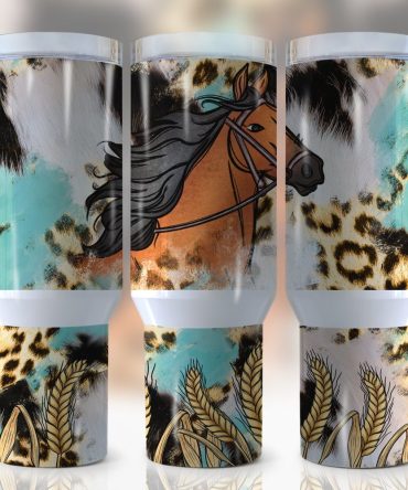 Horse Leopard Print Custom Stanley Quencher 40Oz Stainless Steel Tumbler With Handle