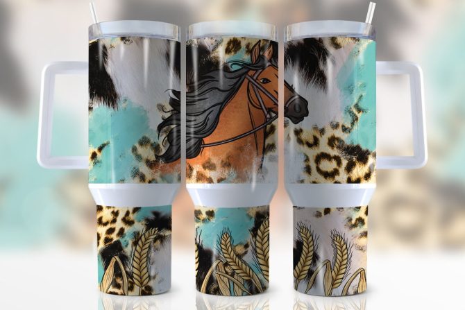 Horse Leopard Print Custom Stanley Quencher 40Oz Stainless Steel Tumbler With Handle