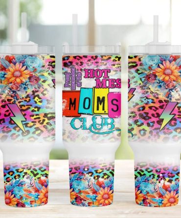 Hot Mess Moms Club Floral Leopard Print Custom Stanley Quencher 40Oz Stainless Steel Tumbler With Handle