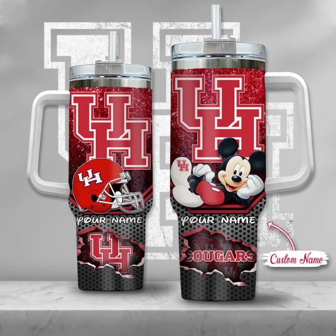 Houston Cougars Ncaa Mickey Mouse Custom Stanley Quencher 40Oz Stainless Steel Tumbler With Handle