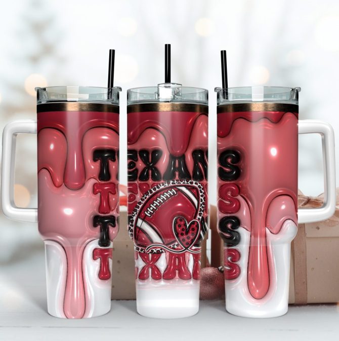Houston Texans Nfl 3D Inflated Puff Effect Custom Stanley Quencher 40Oz Stainless Steel Tumbler With Handle
