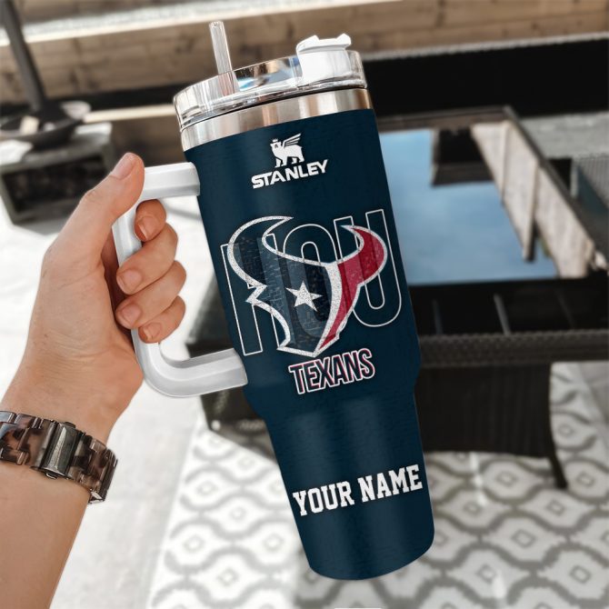 Houston Texans Nfl 3D Logo Custom Stanley Quencher 40Oz Stainless Steel Tumbler With Handle - Image 3