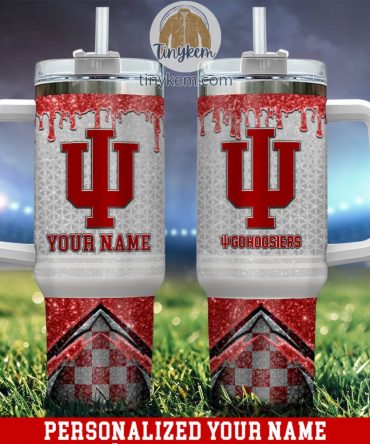 Indiana Hoosiers Glitter Ncaa Custom Stanley Quencher 40Oz Stainless Steel Tumbler With Handle