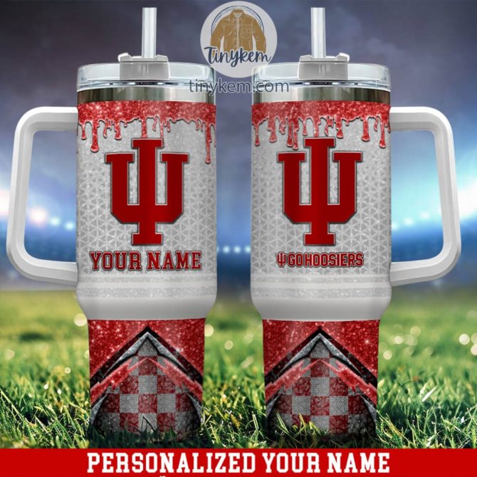 Indiana Hoosiers Glitter Ncaa Custom Stanley Quencher 40Oz Stainless Steel Tumbler With Handle