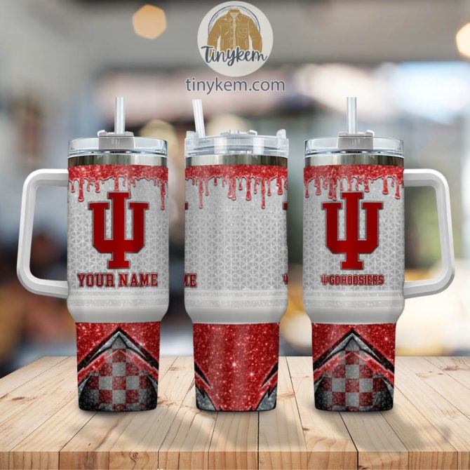 Indiana Hoosiers Glitter Ncaa Custom Stanley Quencher 40Oz Stainless Steel Tumbler With Handle - Image 2