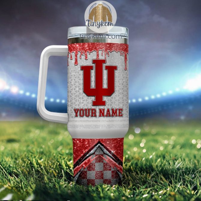 Indiana Hoosiers Glitter Ncaa Custom Stanley Quencher 40Oz Stainless Steel Tumbler With Handle - Image 3