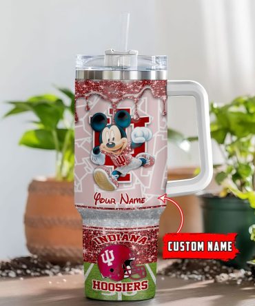 Indiana Hoosiers Ncaa Mickey Mouse Glitter Custom Stanley Quencher 40Oz Stainless Steel Tumbler With Handle