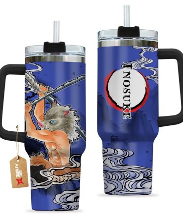 Inosuke Hashibira Kimestu No Yaiba Anime Custom Stanley Quencher 40Oz Stainless Steel Tumbler With Handle