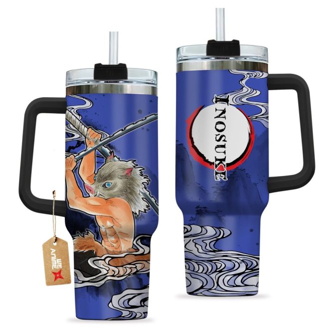 Inosuke Hashibira Kimestu No Yaiba Anime Custom Stanley Quencher 40Oz Stainless Steel Tumbler With Handle