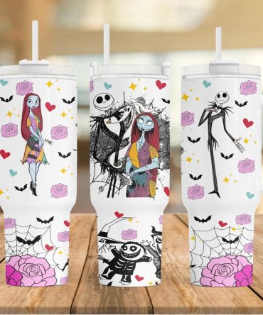 Jack And Sally The Nightmare Before Christmas Movies Custom Stanley Quencher 40Oz Stainless Steel Tumbler With Handle