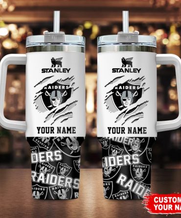 Las Vegas Raiders Nfl Custom Stanley Quencher 40Oz Stainless Steel Tumbler With Handle