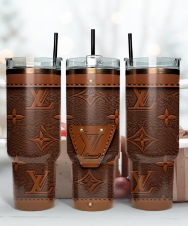 Louis Vuitton Lv 3D Leather Pattern Custom Stanley Quencher 40Oz Stainless Steel Tumbler With Handle