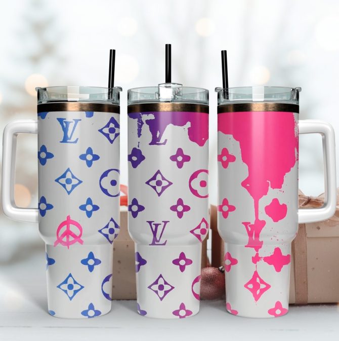 Louis Vuitton Lv Logo Custom Stanley Quencher 40Oz Stainless Steel Tumbler With Handle