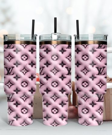 Louis Vuitton Lv Pink 3D Logo Custom Stanley Quencher 40Oz Stainless Steel Tumbler With Handle