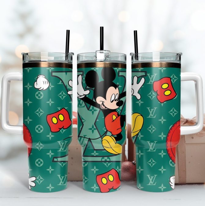 Louis Vuitton Mickey Mouse Custom Stanley Quencher 40Oz Stainless Steel Tumbler With Handle