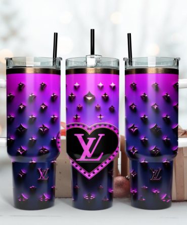 Louis Vuitton Purple Lv Heart 3D Custom Stanley Quencher 40Oz Stainless Steel Tumbler With Handle