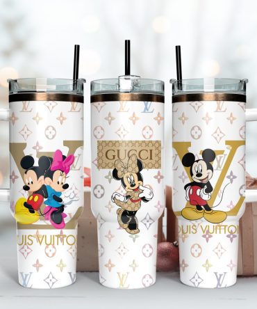 Lv Gucci Mickey And Minnie Mouse Custom Stanley Quencher 40Oz Stainless Steel Tumbler With Handle