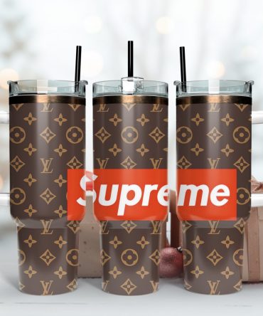 Lv X Supreme Logo Custom Stanley Quencher 40Oz Stainless Steel Tumbler With Handle