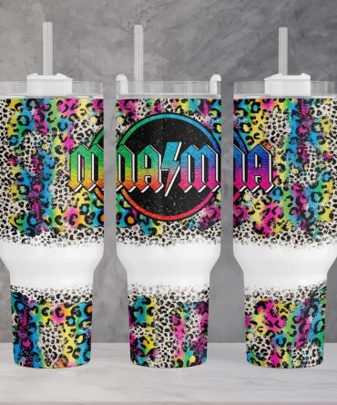 Mama Colorful Leopard Print Custom Stanley Quencher 40Oz Stainless Steel Tumbler With Handle
