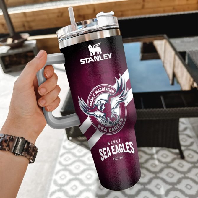 Manly Warringah Sea Eagles Nrl Custom Stanley Quencher 40Oz Stainless Steel Tumbler With Handle